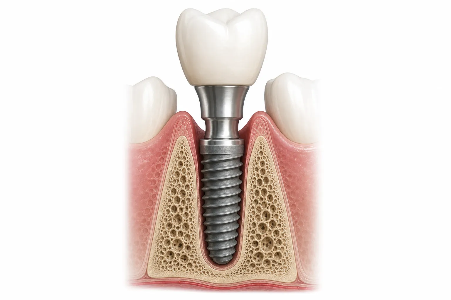 Budowa implantu zębowego – implant, łącznik i korona