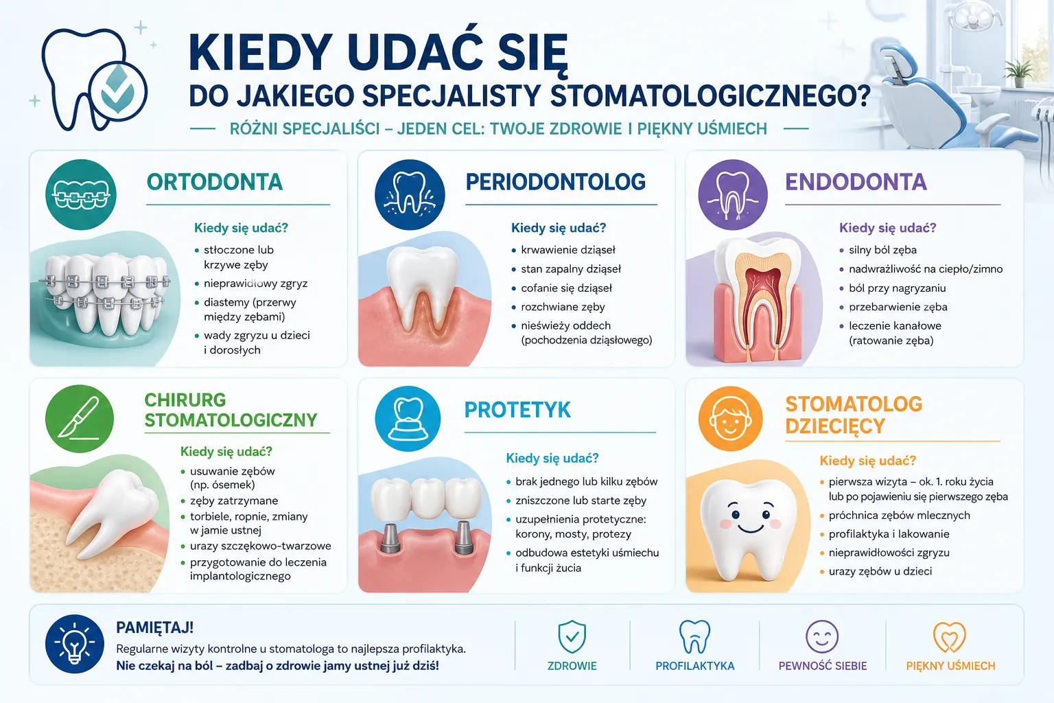 Infografika: do jakiego specjalisty stomatologicznego się zgłosić